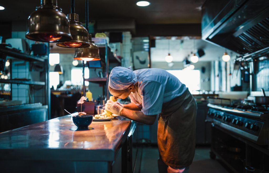 The chef in this kitchen prioritises sustainability in her restaurants. 